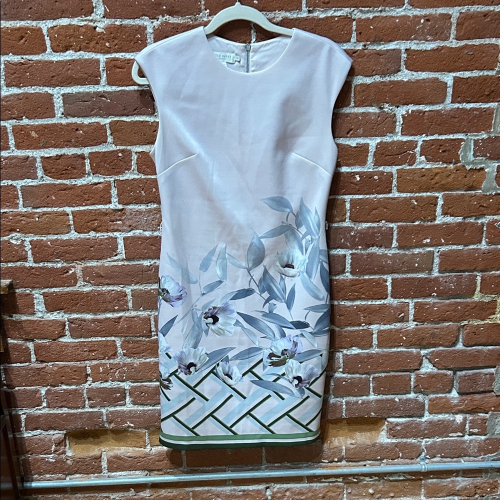 Ted Baker White Dress with Blue and Green Floral Design